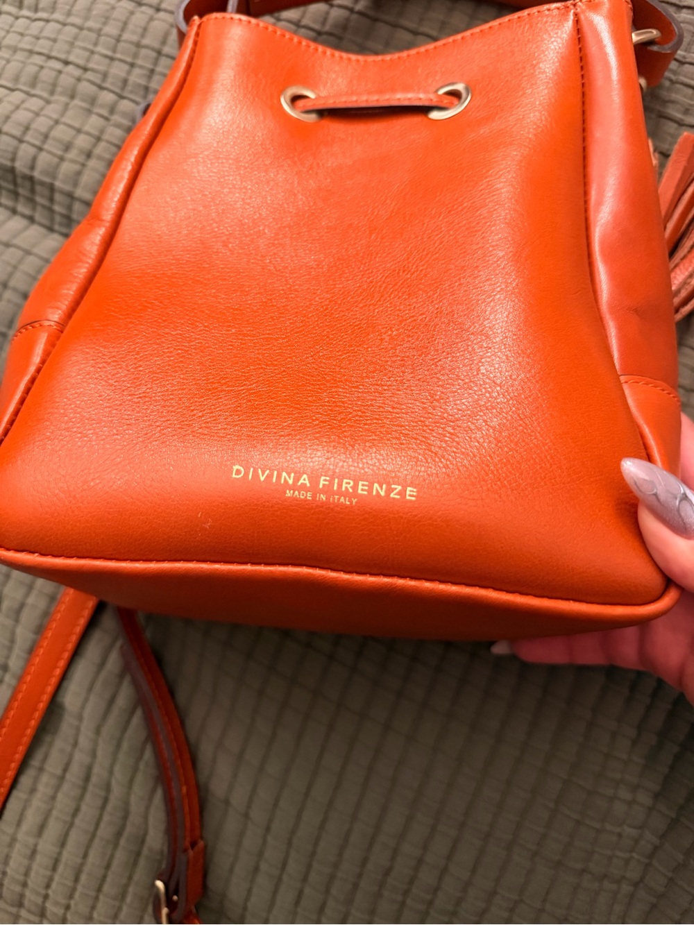 Divina Firenze Orange Leather Drawstring Bucket Bag